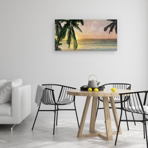 Tablou canvas - Natura, Peisaj, Marea, Valuri, Apus De Soare, Palmier, Pictura, 50 x 100 cm - Img 4