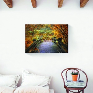 Tablou canvas natură toamnă cu pod în pădure