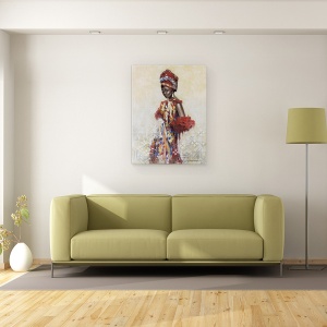 Tablou canvas - Oameni, Femeie Africana, Rochie Colorata, Costum Popular, Pictura, 75 x 100 cm - Img 2