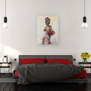 Tablou canvas - Oameni, Femeie Africana, Rochie Colorata, Costum Popular, Pictura, 50 x 70 cm - Img 3