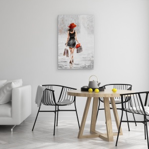 Tablou canvas - Oameni, Femeie, Rochie Neagra, Cumparaturi, Pictura, 80 x 120 cm - Img 4