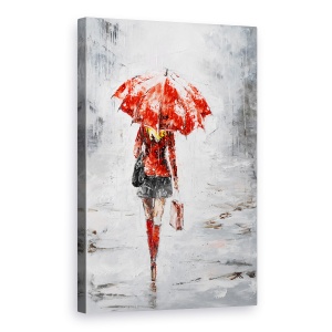 Tablou canvas - Oameni, Femeie, Rochie Rosie, Ploaie, Pictura, 80 x 120 cm