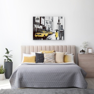 Tablou canvas - Oras, Cladiri, New York, Oameni, Taxi, Ploaie, Pictura, 60 x 80 cm - Img 3