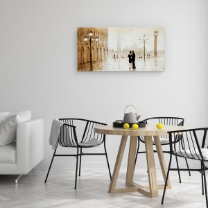 Tablou canvas - Oras, Cladiri, Seara, Cuplu In Dragoste, Pictura, 50 x 100 cm - Img 4