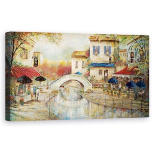 Tablou canvas - Oras, Peisaj, Rau, Restaurant, Oameni, Pictura, 50 x 100 cm