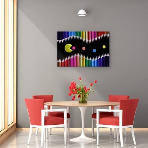 Tablou canvas - Packman, Pacman, Creioane, Curcubeu, Colorat, Culori, 40 x 60 cm - Img 4