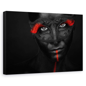 Tablou canvas - Pasiune Intunecata, Portret, Fata, Masca, Rosu, Linie, 40 x 60 cm