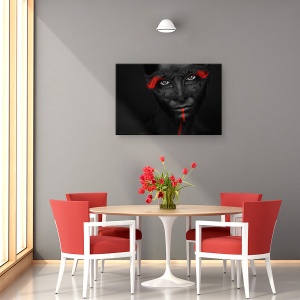 Tablou canvas - Pasiune Intunecata, Portret, Fata, Masca, Rosu, Linie, 40 x 60 cm - Img 4