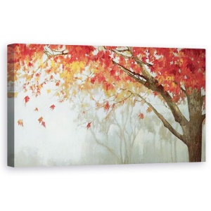 Tablou canvas - Peisaj, Natura, Copaci, Alb, Rosu, Galben, Pictura, 50 x 100 cm