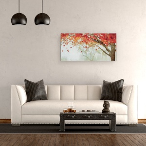 Tablou canvas - Peisaj, Natura, Copaci, Alb, Rosu, Galben, Pictura, 50 x 100 cm - Img 2
