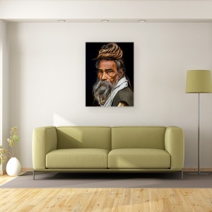 Tablou canvas - Portretul Unui Sadhu, Batran, Portret, Varsta, Par, Sadhu, India, 75 x 100 cm - Img 2