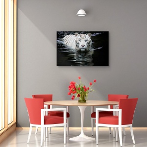 Tablou canvas - Privind la mine, privind la tine, Animal, Tigru, Scaldat, Apa, 80 x 120 cm - Img 4