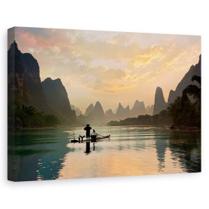 Tablou canvas - Raul Golden Li, Pescar, Munti, Rau, Li, China, 60 x 90 cm