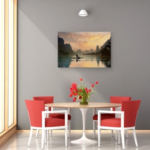 Tablou canvas - Raul Golden Li, Pescar, Munti, Rau, Li, China, 60 x 90 cm - Img 4