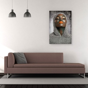 Tablou Canvas - Razboinicul, Chainmail, Femeie, Modelul, Buzele, Gura, 60 x 90 cm - Img 2