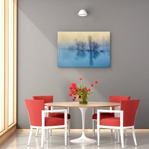 Tablou canvas - Reflectie matinala, Peisaj, Lac, Ceata, Albastru, 80 x 120 cm - Img 4