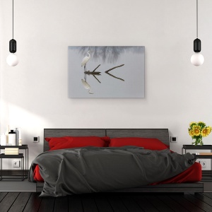 Tablou canvas - Reflectii, Heron, Pasare, Alb, Rau, Reflectie, 40 x 60 cm - Img 3