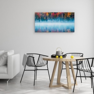 Tablou Canvas - Reflexie De Dimineata, Peisaj, Toamna, Atmosfera, Ceata, 50 x 100 cm - Img 2