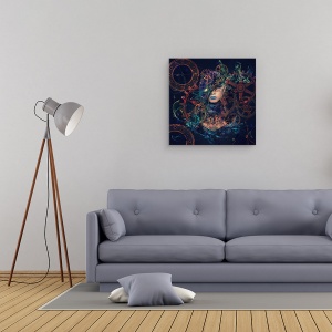Tablou canvas - Reincarnare, Mecanism, Fata, Fantezie, Mecanic, Ceas, 90 x 90 cm - Img 2