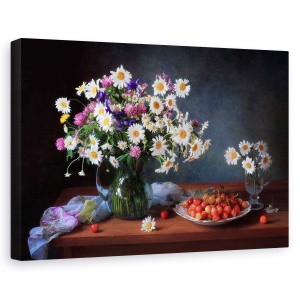 Tablou canvas - Relaxare de vara, Natura moarta, Cirese, Fructe, Buchet, 60 x 90 cm