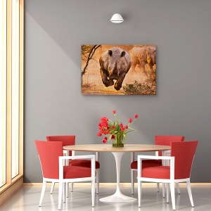 Tablou decorativ canvas rinocer zburător la apus
