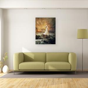 Tablou canvas - Ritmul Furtunilor, Vioara, Femeie, Apa, Barca Cu Panze, 60 x 80 cm - Img 2