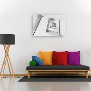 Tablou canvas - Scari de Aur, Geometrie, Forme, Alb-Negru, Tunel, Perspectiva, 80 x 120 cm - Img 2