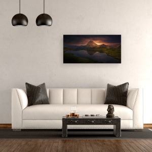 Tablou canvas - Sfarsitul Zilei, Peisaj, Soare, Nori, Cer, Munte, Apus, 50 x 100 cm - Img 2