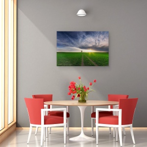 Tablou canvas - Singuratic In Soare, Soare, Verde, Campuri, Gol, 60 x 90 cm - Img 4