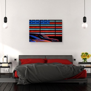 Tablou canvas - Stelele Si Dungile Reflectate, Strada, Steag, Masini, 60 x 90 cm - Img 3
