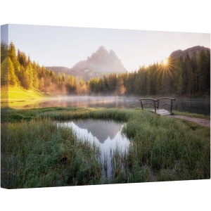 Tablou canvas - Tacerea Diminetii, Pod, Munte, Varf, Apa, Soare, 40 x 60 cm