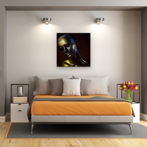 Tablou Canvas - Timp, Clepsidra, Aur, Fata, Ochii Inchisi, 90 x 90 cm - Img 3