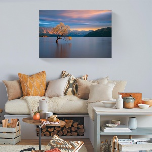Tablou decorativ natură toamnă cu peisaj de lac la apus pe canvas