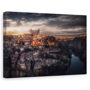 Tablou canvas - Toledo, Spania, Apus De Soare, Sat, Castel, 80 x 120 cm