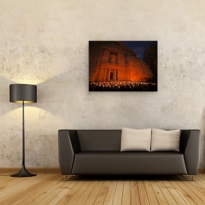 Tablou canvas - Treasury - Vedere Nocturna, Peisaj, Petra, Iordania, Trezorerie, Lumanari, 75 x 100 cm - Img 2