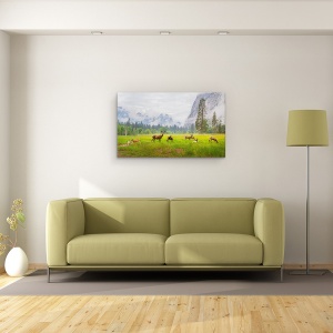 Tablou canvas - Un Sentiment Al Vremurilor Antice, Cerb, Yosemite, Caprioara, Grup, Salbatic, 50 x 80 cm - Img 2
