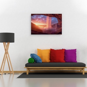 Tablou canvas - Un Zid De Flacari, Roz, Cascada, Pestera, Peisaj, Flux, 80 x 120 cm - Img 2