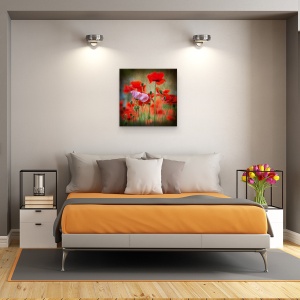 Tablou canvas - Unul, Maci, Roz, Rosu, Patrat, Floare, 90 x 90 cm - Img 3