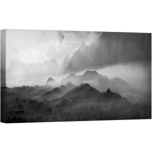 Tablou canvas - Valhalla, Peisaj, Alb-Negru, Padure, Abur, Ceata, 50 x 100 cm