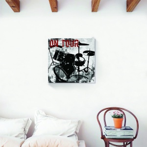Tablou decorativ vintage muzica cu tobe monocrome pe canvas 60x60 cm