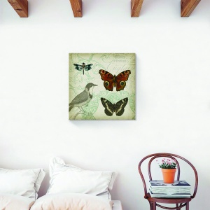 Tablou decorativ canvas vintage cu păsări, fluturi și libelule
