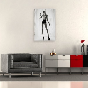 Tablou canvas - Viola, Portret, Alb-Negru, Fereastra, Perdele, 60 x 90 cm - Img 2