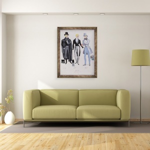 Tablou inramat - A. Lebrun - Lensky, costume din actele I, II si III ale operei Eugene Oneg, 70 x 90 cm - Img 2