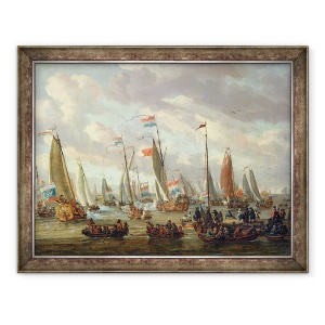 Tablou inramat - Abraham Storck - tarul Petru I 1672-1725 viziteaza Anglia in ianuarie 1698, 70 x 90 cm