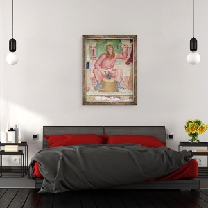 Tablou inramat - Andrea di Bonaiuto - Alegoria Bisericii Active si Triumfitoare, detaliu al unei sectiuni din dreapta jos aratand Tubal-Cain, 60 x 80 cm - Img 3