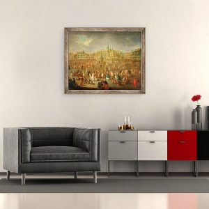 Tablou inramat - Antoine Francois Saint-Aubert - Grand Place in timpul Mardi Gras, Cambrai, 70 x 85 cm - Img 2