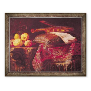 Tablou inramat - Antonio Pereda y Salgado - Natura moarta a fructelor si instrumentelor muzicale, 60 x 80 cm
