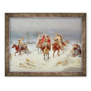 Tablou inramat - Bogdan Willewalde - Fortele franceze traverseaza raul Berezina in noiembrie 1812, 70 x 90 cm