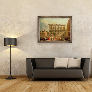 Tablou inramat - Canaletto - Doge vizita Biserica si Scuola di San Rocco, 70 x 90 cm - Img 2
