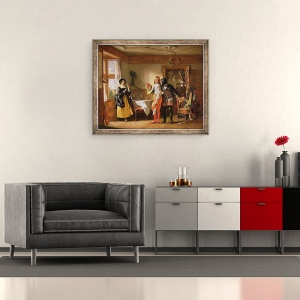 Tablou inramat - Charles Robert Leslie - Subtire, cu ajutorul lui Shallow, Courting Anne Page, 50 x 60 cm - Img 2